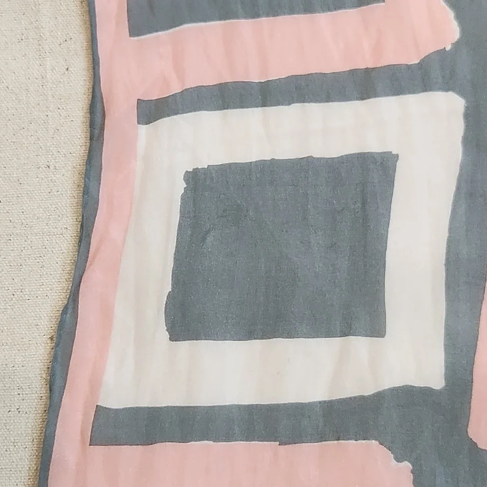 Vintage Vera Neumann Silk Scarf Pink Geometric Abstract Block Art 1950 1960